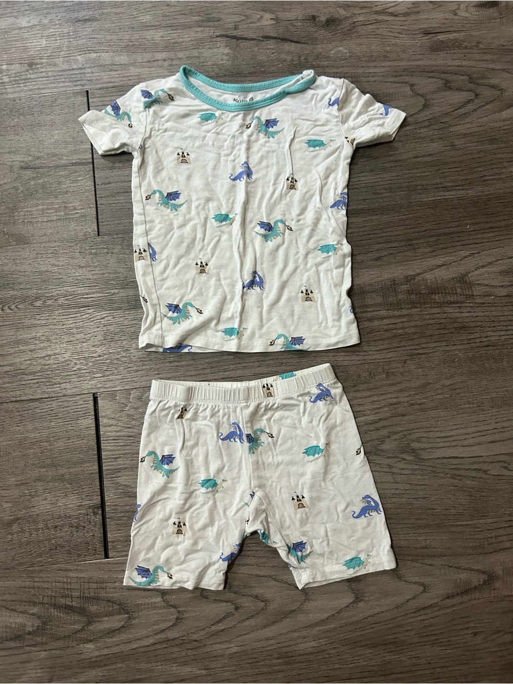 Kyte BABY White Pajama Set with Blue and Teal Dragons
